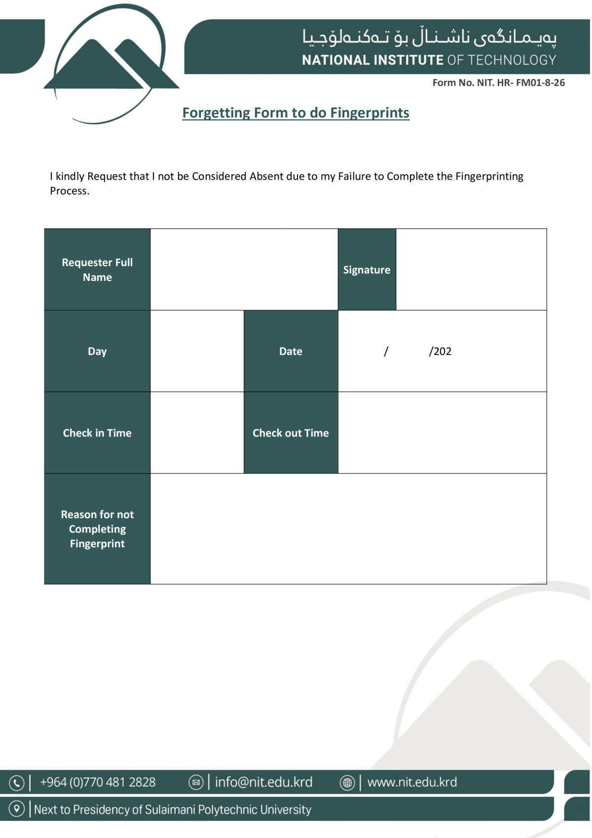 Forgetting Form to do fingerprints